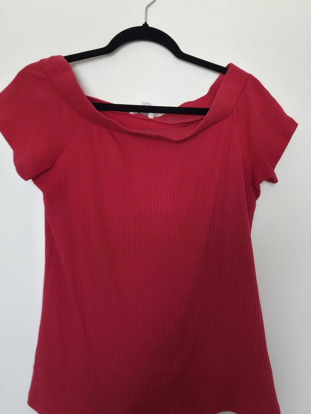 LOFT Deep Coral Ribbed Off The Shoulder Top
